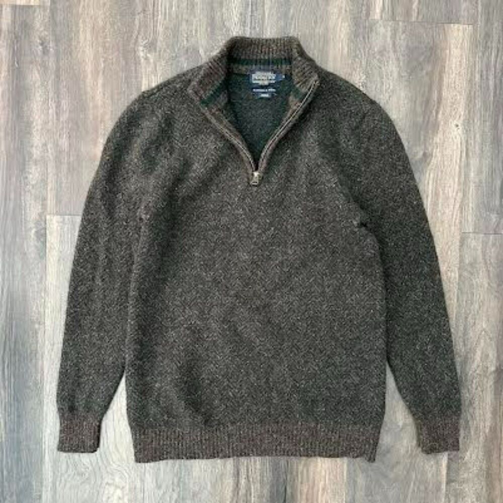 Pendleton Wool 1/4 Zip Sweater Brown Long Sleeve Thick Pullover VNeck Size Small